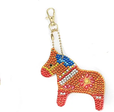 5pcs Horses Key Ring with Lobster Clasp Hardware 5D DIY Diamond Keychains Rhinestone Crystal Jewelry Charm Pendant Keyring Gift