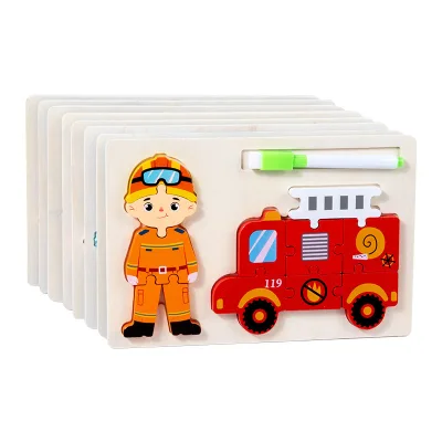 Wooden Occupation Character Jigsaw Puzzles Double Sided Drawing Board Toy Educational Cognitive Learning Play Set for Toddlers