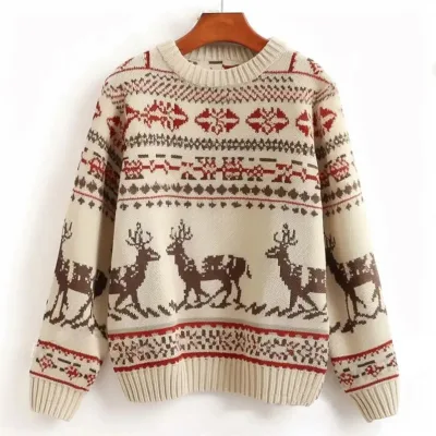 Custom Full Knitted Sweater Jacquard Pattern Knit Xmas Jumper Knitwear Women Custom Ugly Women Christmas Sweater