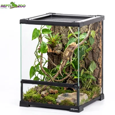 REPTIZOO Custom 30x30x45cm Front Ventilation Escape Proof Lock Glass Paludarium for Tree Frog Gecko Semi Aquatic Reptile Habitat