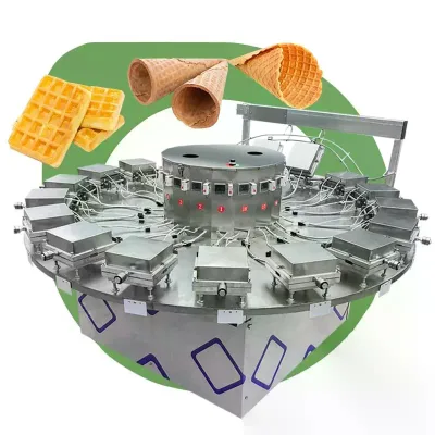 Commercial Egg Roll Manufacturing Machine Automatic Skew Cone Wafer Biscuit Crisp Waffle Bread Roll Pizza Ice Cream Cone Machine