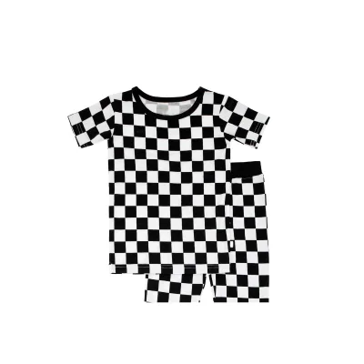Custom baby Clothes Casual Short Sleeve shirt and short Summer Unisex infant outfits cotton kids suit checkers dream short set