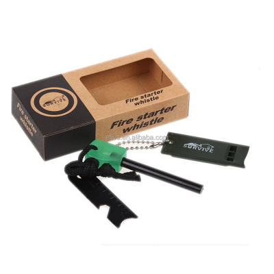 Camping Survival Magnesium Flint Stone Fire Starter with Whistle Lighter Kit