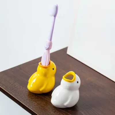 Ceramic Cartoon Duck Toothbrush holder ,Bathroom washstand toothbrush holder, Cute Handmade Ceramic Tabletop Tooth brush holder