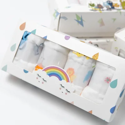 100% Gauze Cotton Kerchief Baby Wash Cloths Wholesale Gift Box Baby Wash Cloths Set With 4 Pieces