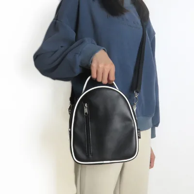 Custom Casual PU Leather Waterproof Zipper Portable Shoulder Black Mini Bags Fancy Small Backpack for Girls