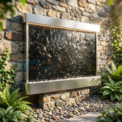 Wall Mounted 304 Stainless Steel Glass Water Wall Fountain With LED Light Indoor Outdoor Decorative Water Cascade Feature