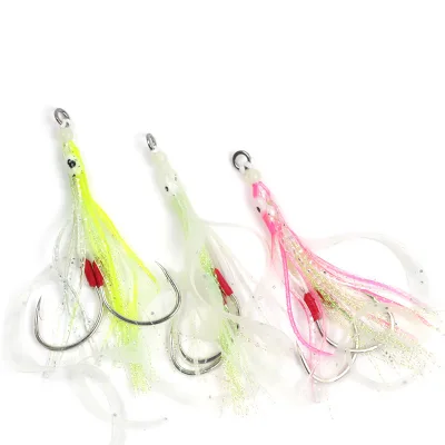 Luminous Octopus String Hook Double Jigging Bionic Squid Soft Bait Jig High Carbon Steel 2/0 Size 8 Colors Glow Saltwater Carp