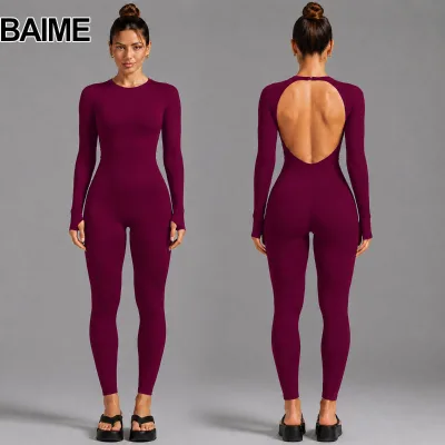 Women's Jumpsuit with Long Sleeves Beautiful Back Quick Drying,high Elasticity, Outdoor Running, Sports, Fitness Jumpsuit Pants