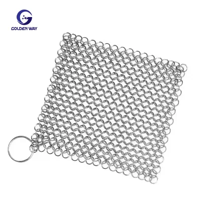 Wholesale Custom Size Reusable Cast Iron Cleaning 316 Stainless Steel Ring Mesh Chainmail Pot Scrubber