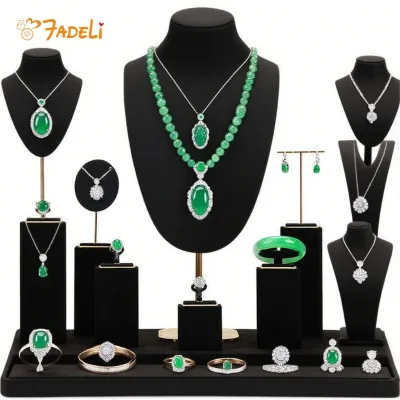 Fadeli Luxury Ultra-fine Fiber Customizable Size Necklace Ring Bracelet and Earring Display Case Black and Beige Jewelry Display