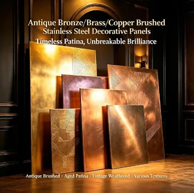 Antique Brushed Stainless Steel Decorative Panels/Vintage Weathered SS Cladding Sheets/Aged Patina SS Trim/Wall Panels