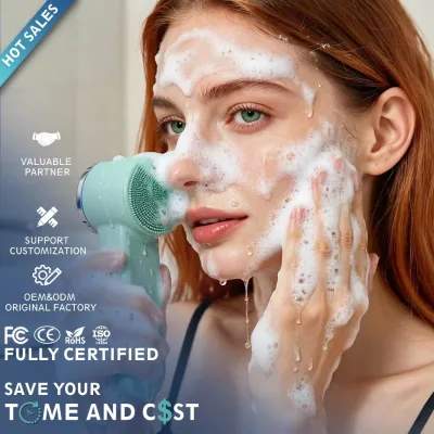 Mini Hand Held Silicone Electric Face Cleansing Brush with Ultrasonic Deep Cleansing Waterproof Facial Lift & Skin Massager
