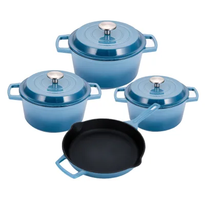 Kitchen Cooking Skillet Pans Pots Cookware Set Enamel Cast Iron Eco-Friendly Southwestern Design Customizable Color 7 Pieces Gas