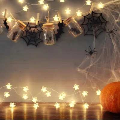 Top Sale Halloween Ghost LED String Lights 10 ft 30 LED Battery Operated Copper Wire Night Light Patio Kids Room Decoration