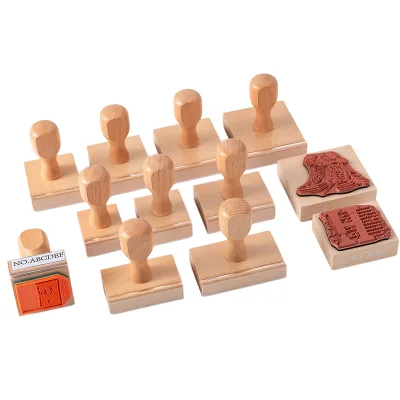 Square Rectangle Wood Material Rubber Stamp Ink Pad DIY Notebook Office Business Lawyer Wooden Stamp