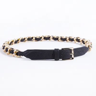 Fashion Waist Belt Body Chain Slender Genuine Leather Luxury Metal Belt With Leather