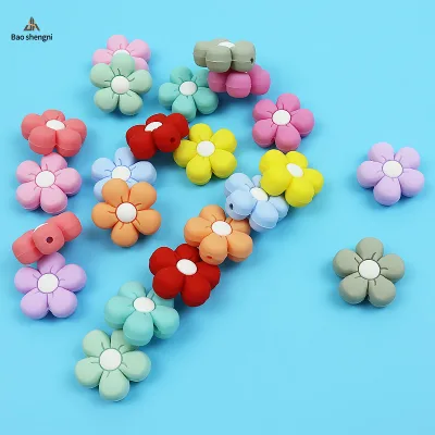 BSN Wholesales Flowers Necklace Pacifier Clips Bead Baby Chewed Teether Silicone Focal Beads Christmas Gift