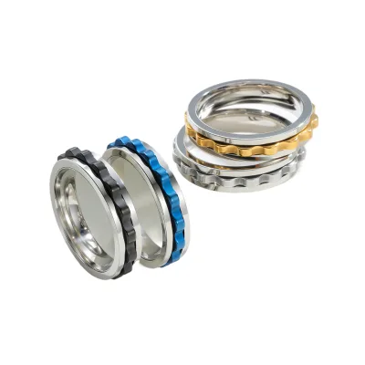 Cross-Border 6mm Trendy Mens Ring, European And American Fashion Design Sense, Multi-Color Gear Rotating Pressure-Reducing Titan