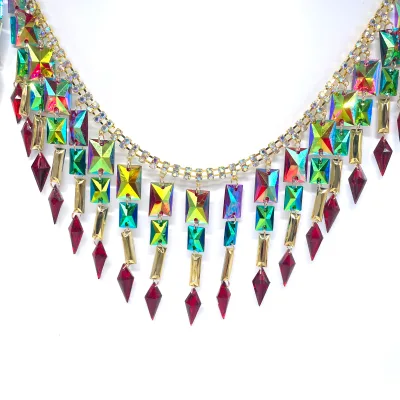 Customized Diamante Rhinestone Chain Crystal Fringe Tassel Trim for Shoes Wholesale Supplier for Sint Maarten Carnival Costume