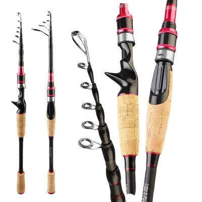 D&M 1.98m-2.7m Telescopic Carbon Fiber Fishing Rod 54cm Closed Length Ultra Portable 6-Section Design for Stream & River Use