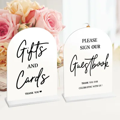 Factory Wholesale 2 Pieces White Acrylic Wedding Logos Display Signs for Centerpiece Reception Decoration Party Event