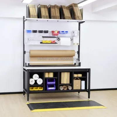 Detall PackingBench Industrial Packing Bench Kraft Paper Dispenser Tape Holder Lower Shelf Steel Frame
