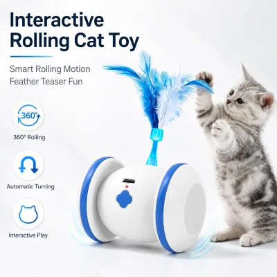 LED Glowing Cat Toy Wheel with Smart Obstacle Avoidance Auto Random Direction USB Rechargeable Interactive Pet Ball for Cats