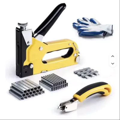 Heavy Duty 4 in 1 Manual Staple Gun T U I N Type Steel Upholstery Stapler for Sofa Making Carpentry DIY Furniture
