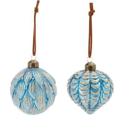 10cm Blue Frosted Shell Glass Christmas Tree Pendant High Quality Shatterproof Ornaments