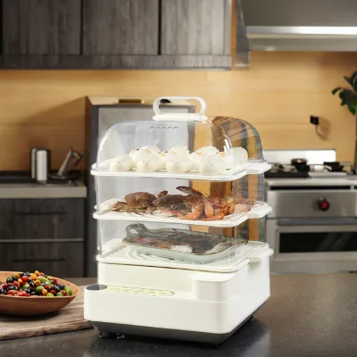 27L Big Capacity Plastic Housing Electric Steamer Household Multifunctional Electric Food Steamer Intelligent Three-layer Cooker