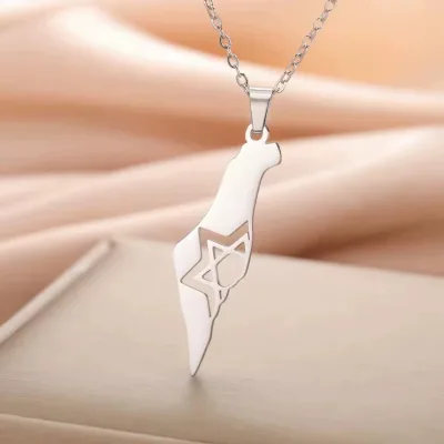 Israel Palestine Map Necklace For Men And Women Wholesale Stainless Steel Star Of David Pendant Jewelry Free Palestine Necklace