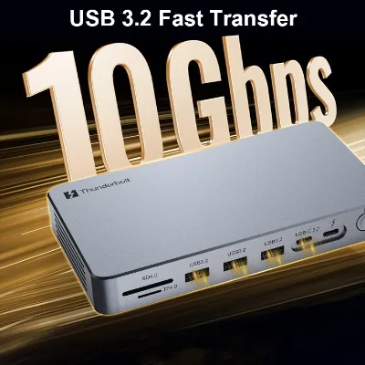 Professional TB5 Dock 15in1 HDTV DP 140W PD USB3.2 10Gbps SD TF 2.5G Ethernet NVMe 8TB Aluminum Alloy Stock for MacBook Windows