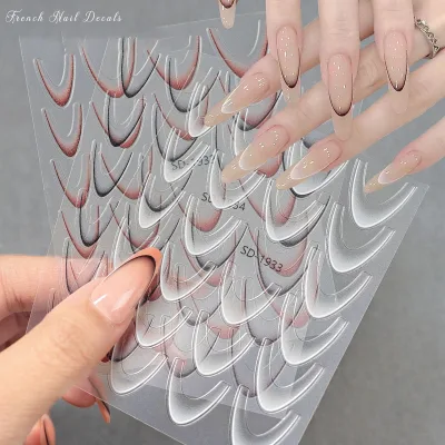 Newest 12 Colors Gradient French Lines 2D Paper Shiny Thin Adhesive Non-Toxic Nail Art Stickers