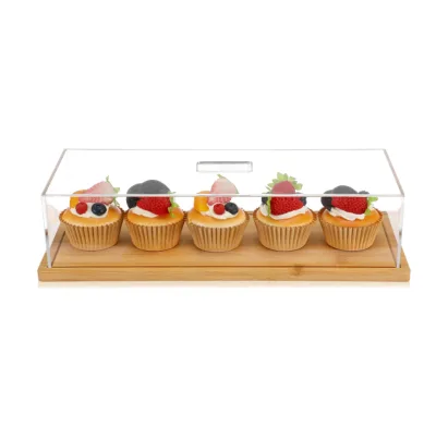 Rectangle Cake Stand with Lid Bamboo Cake Plate Holder Cookie Dessert Tray with Lid