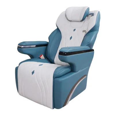 New Customized Vito Sprinter Luxury Leather Seat Captain Chair White Teal Diamond Quilted Perforated Recliner Van Conversion