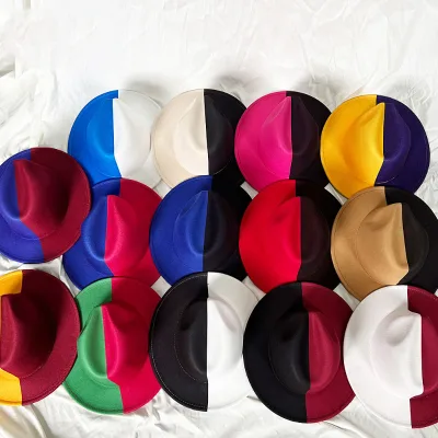 Left Right Combination Top Hat Fashion Two Color Felt Wide Brim Jazz Fedora Hats European American Street Trend Fedora Hats