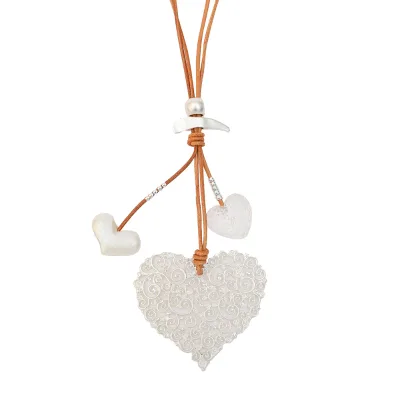 Tongling Necklace Vintage Jewelry Bohemian Leather Wrapped Large Heart Pendant Women's Light Luxury Leather Rope Necklace