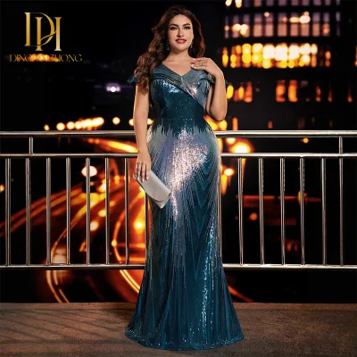 Elegance and Luxury Fit Well a V-shaped Leader Formal Lady's Floor-length Party Evening Dress with Size Sequins