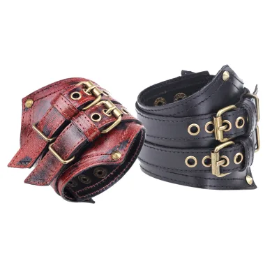 Rock and retro style cowhide bracelet double-layer cowhide men's bracelet wide leather bracelet high-end and versatile bracelet