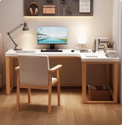 Full -solid Wood Corner Desk Bookcase Combination L -shaped Corner Corner Computer Table Double Office Table and Chair