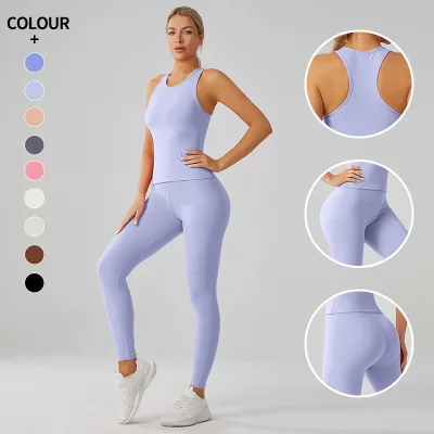 2025 New Arrival Custom Colors Women's Yoga Set Two-Piece Tank Top and Shorts with Leggings Loungewear