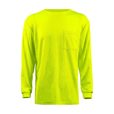 Custom Logo 130gsm Breathable Birdseye Mesh Long Sleeve Hi Vis Work Shirt Safety Yellow T-Shirt with Square Pocket