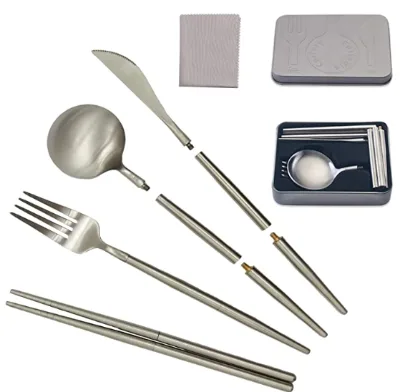 Portable Reusable Stainless Steel Travel Cutlery Set With Case for Camping