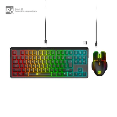Wireless Gaming Keyboard and Mouse Combo, LED Backlit Rechargeable 3800mAh Battery