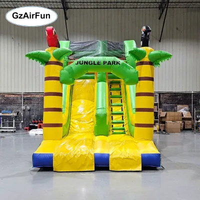Commercial Jungle Animal Inflatable Slide, Parrot Toucan Palm Tree Inflatable Sliding Playground for Amusement Park Event
