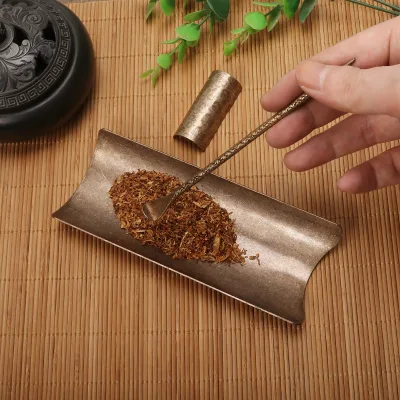 Erliao Traditional Hammered Copper Pipe Tray Set Includes Press Tool for Discerning Pipe Smokers