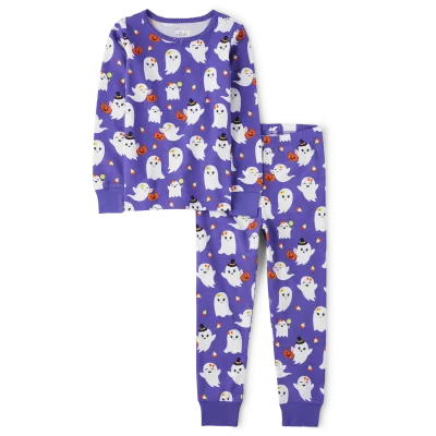 customize design Girls Long Sleeve Ghost Print Snug Fit Cotton Pajamas Wholesale Children Unisex 100% Cotton Kids girls Pajamas