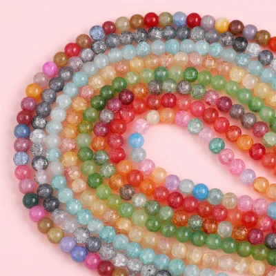 8mm Opaque Round Lampwork Glass Beads for Bracelet Necklace Making , Trendy Loose Faceless Crackle Glass Beads Round
