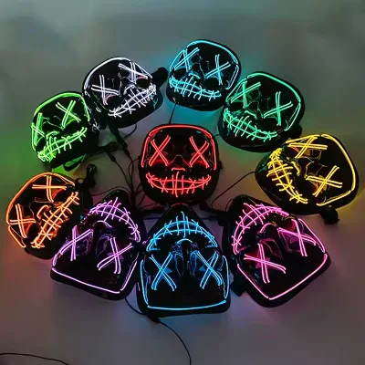 EL Wire Horror Bloody V-Shape Face  Mask Glowing Prop for Neon Party Street Dance Rave Halloween Masquerade for Kids and Adults